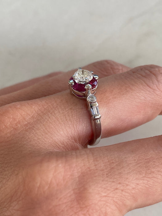 Vintage Platinum 900 Ruby and Diamond Ring