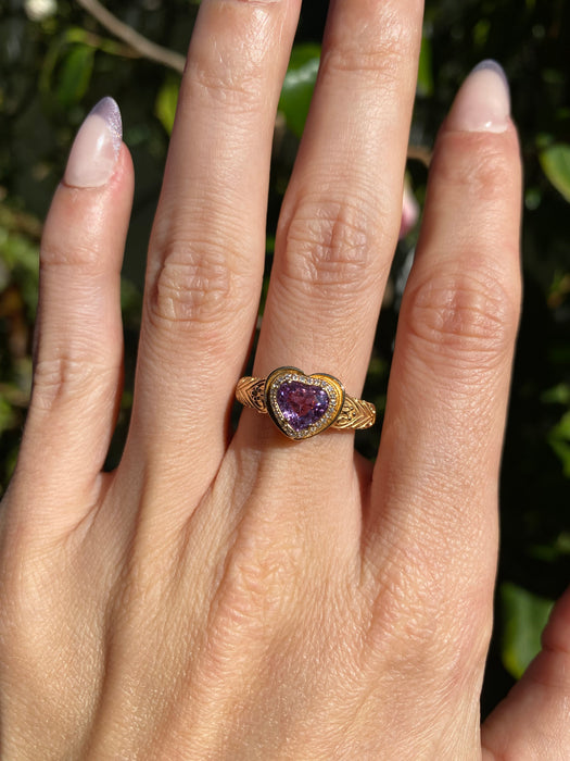 18K Gold Pink Sapphire Heart & Diamond Ring – 1.03 CT Unheated Sapphire – Size 6.5