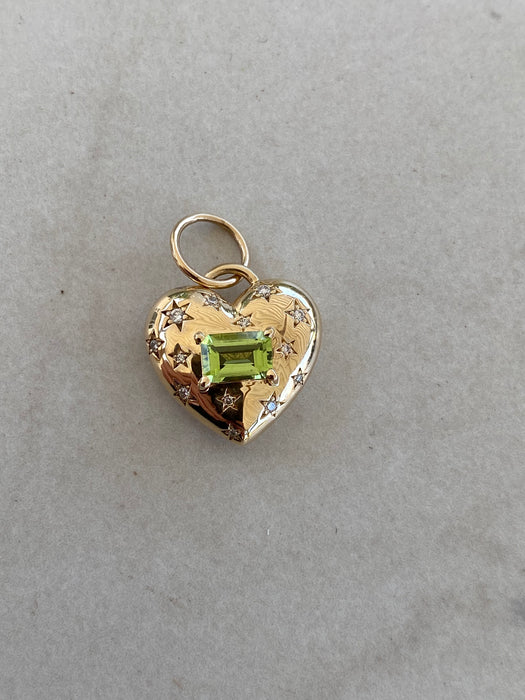 14K Gold Heart Charm with Diamond Star Accents & East–West Peridot Charm