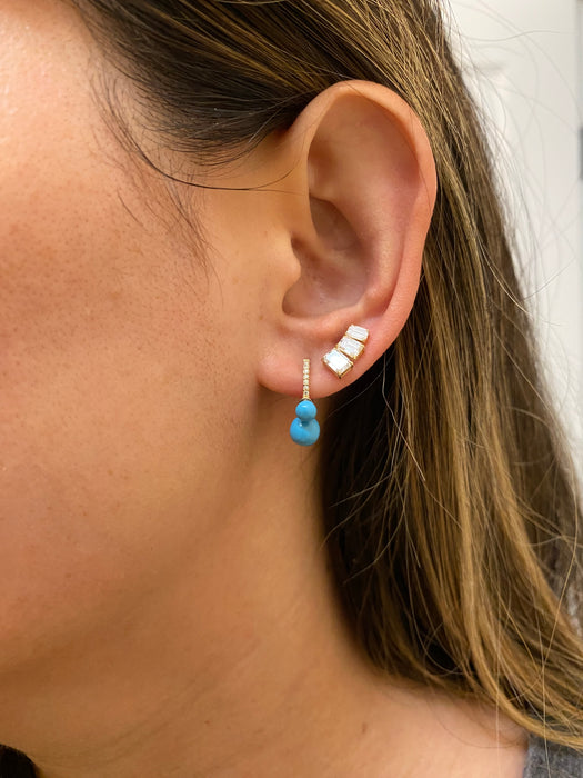 14K Gold Turquoise & Diamond Huggie Earrings – 3.75 CT Turquoise