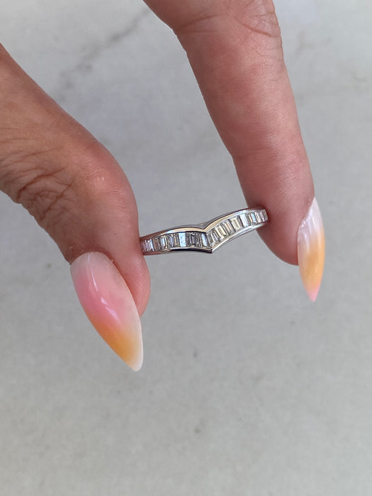 Vintage Platinum 900 Baguette Chevron Diamond Ring