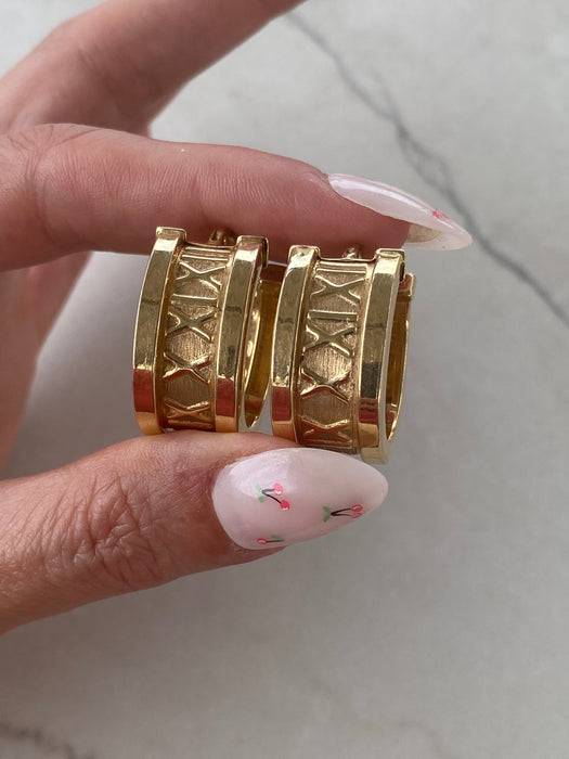 Vintage 14K Roman Numeral Hoop Earrings