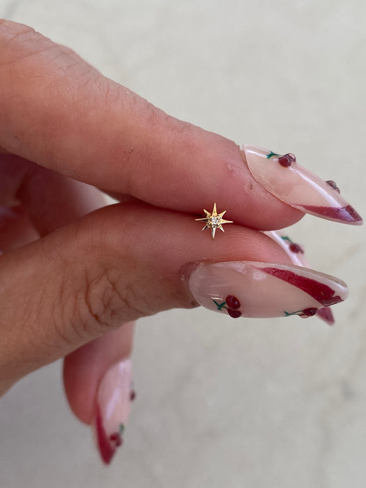 14K Gold Lab Diamond North Star Flat Back Screw-On Stud Earring | Single