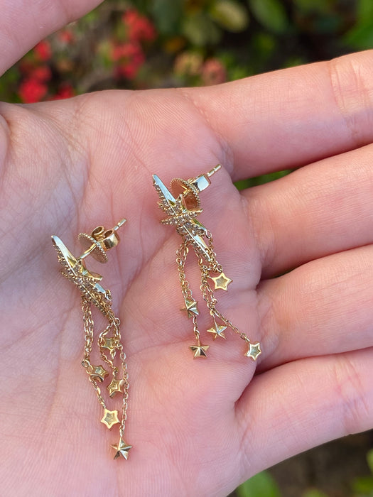 14k diamond star chandelier dangly earrings