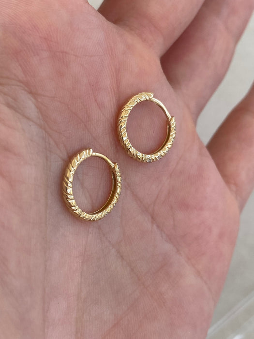 14K Gold Lab Diamond Reversible Croissant Huggie Earrings