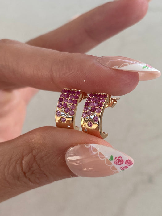 14K Rose Gold Ruby, Pink Sapphire & Diamond J-Hoop Earrings
