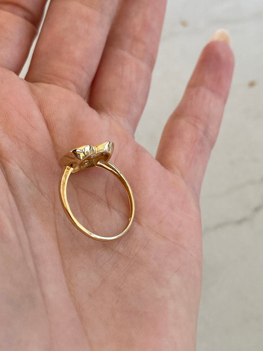14K Gold Diamond Heart Flower Ring – Size 7