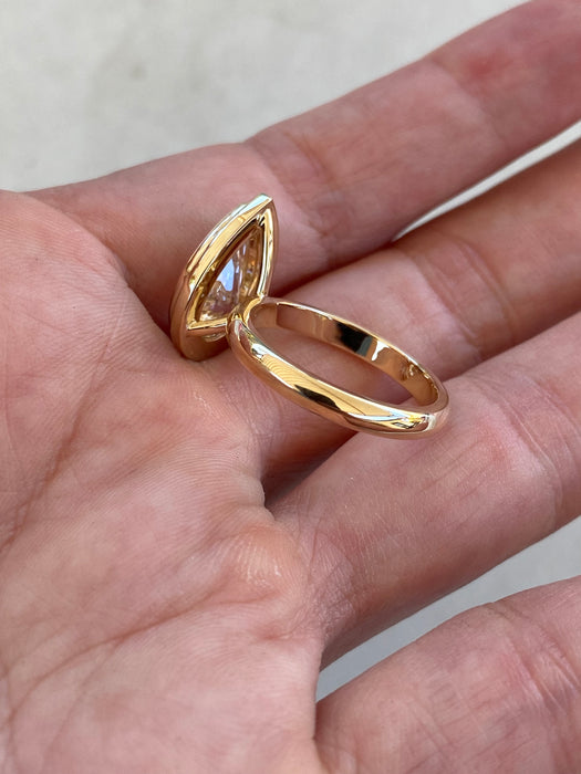 14K Double Bezel Set 3.02 Carat Lab Pear Diamond Ring