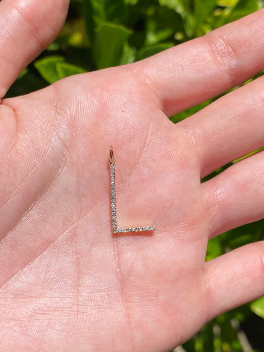 14k big diamond letter L pendant