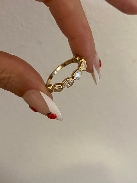 14K Gold East-West Oval Lab Diamond Bezel Half Eternity Ring — 1.20 TCW