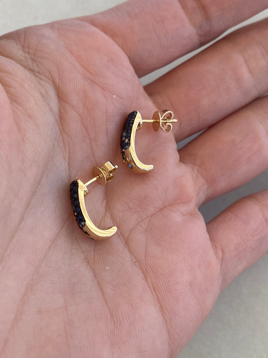 14K Gold Blue Sapphire & Diamond J-Huggie Earrings