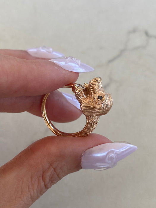 Vintage 18K Rose Gold Diamond Dog Ring