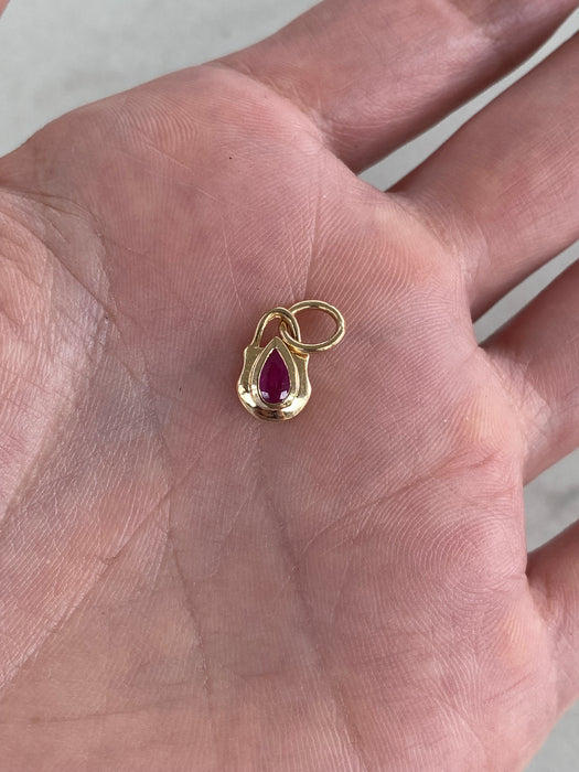 14K Gold Bezel-Set Pear Gemstone Shield Pendants