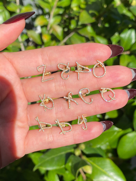 14k single earring diamond letter initial stud
