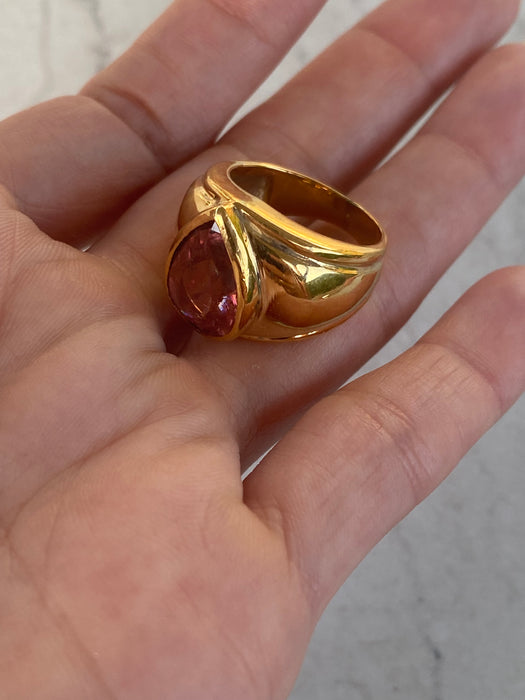 Vintage 14K Gold Pink Tourmaline Pear Ring