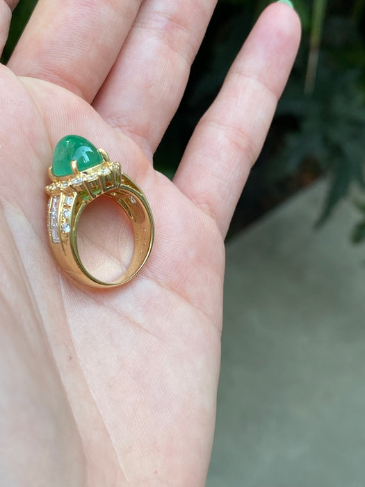 18k cabochon emerald diamond ring size 5.5