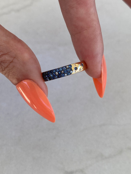 14K Gold Blue Sapphire & Diamond Ring