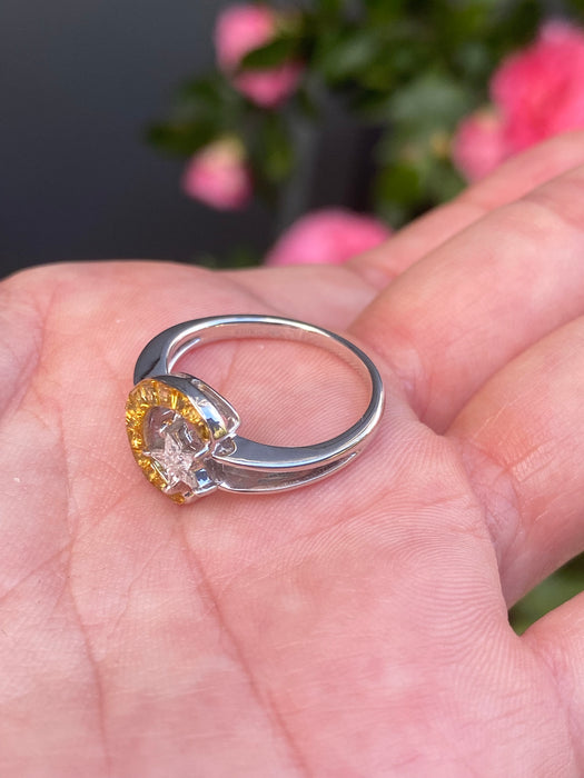 18k white gold yellow sapphire diamond moon ring size 7.25