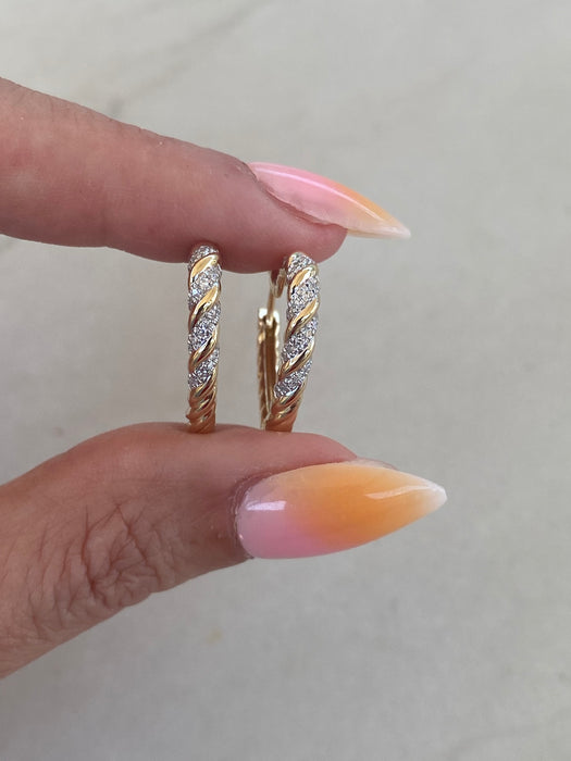 14K Natural Diamond Croissant Heart Huggie Hoops