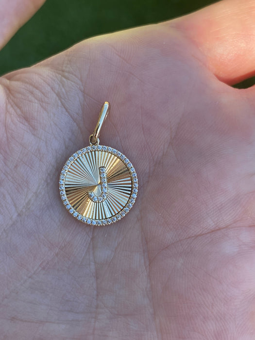 14K Gold Fluted Diamond Initial Pendant Letter J M S