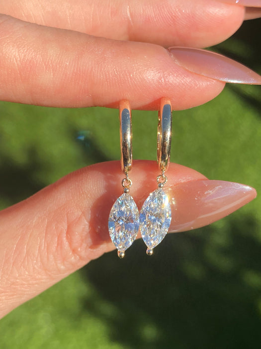 14k lab marquise diamond huggie earrings