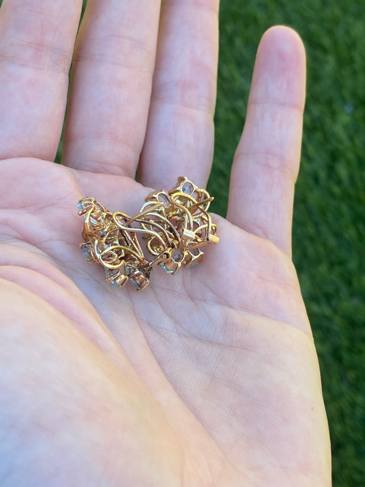 Vintage 14K Gold Blue Topaz & Diamond Cluster Earrings – Omega Back