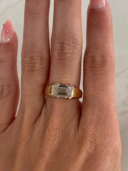 14K Gold 2.58 Carat East-West Emerald Cut Lab Diamond Ring