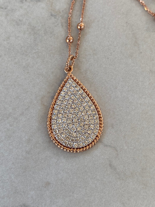 14K Rose Gold 1 Carat Natural Diamond Teardrop Charm Necklace