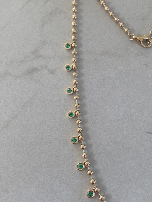 14K Gold Natural Emerald Charm Bead Necklace