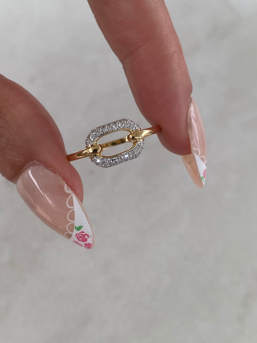 14K Yellow Gold Diamond Buckle Ring
