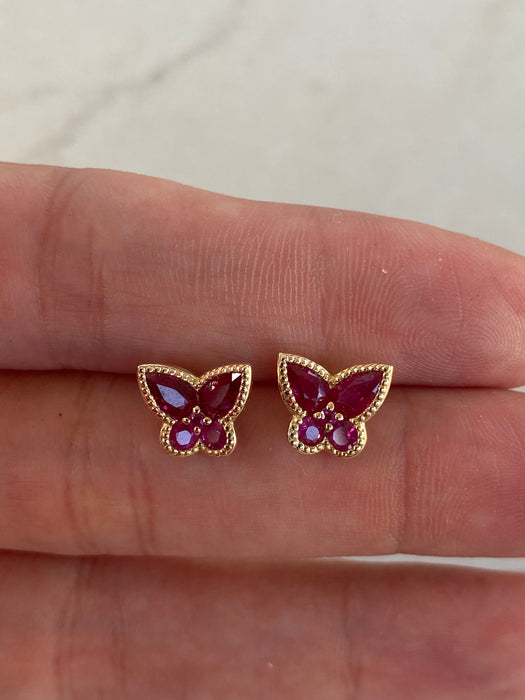 14K Gold Natural Ruby Butterfly Stud Earrings – 1.3 CTW