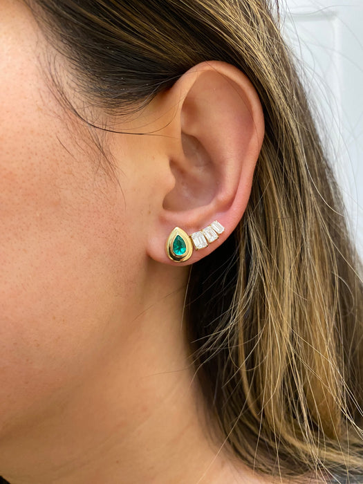 14K Gold Bezel Set Lab Emerald Pear Stud Earrings – 0.80 CTW