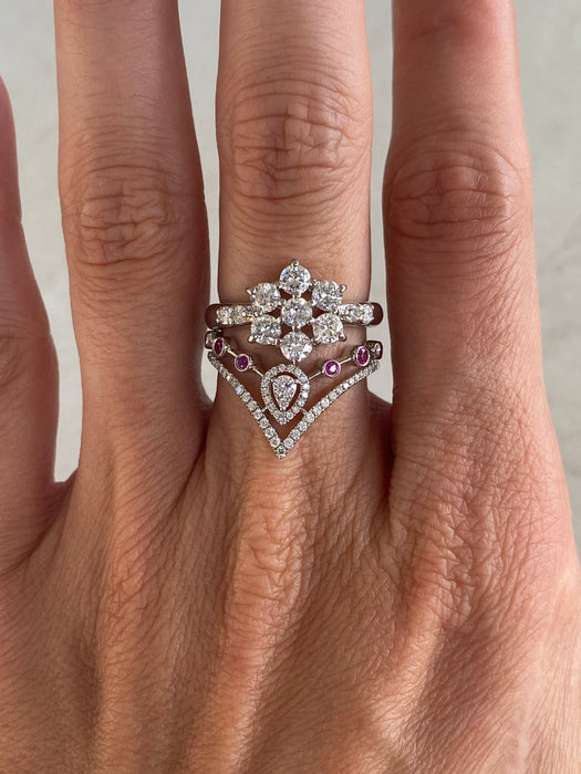 Vintage 18K White Gold Ruby & Diamond Chevron Ring