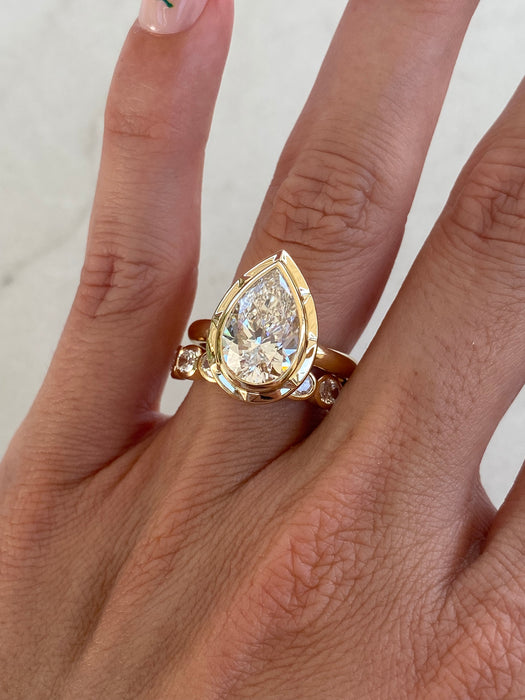 14K Double Bezel Set 3.02 Carat Lab Pear Diamond Ring