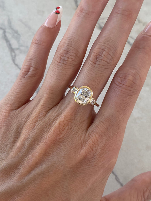 14K Gold 2.57 TCW Cushion Lab Diamond Bezel Ring- IGI