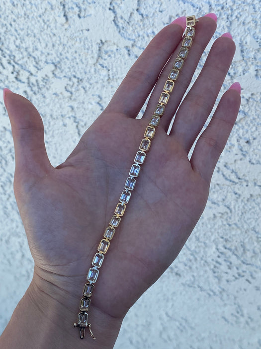 14K Gold 16 Carat Emerald Cut Lab Diamond Tennis Bracelet