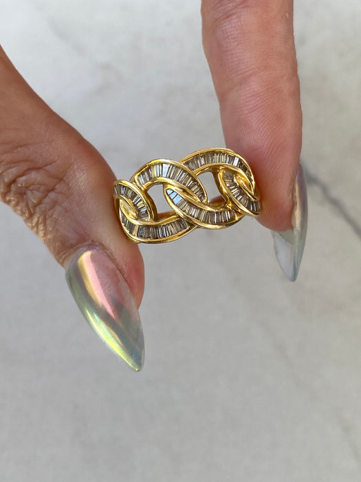 Vintage 18K Gold Baguette Diamond Braided Knot Ring, 0.90 CT
