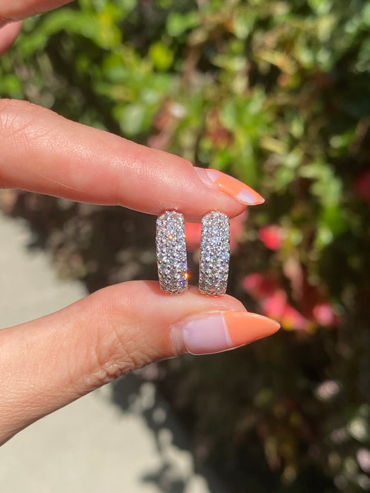 Platinum 950 1 carat triple row diamond hoop earrings