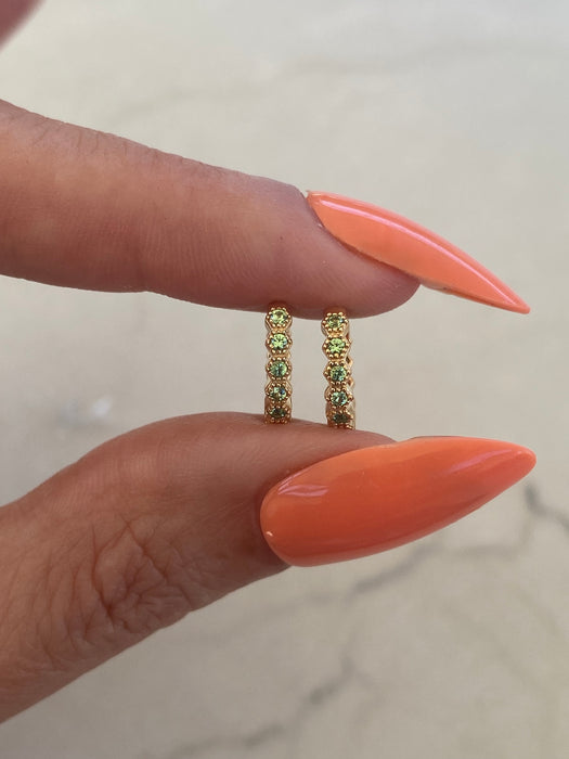 14K Gold Green Tsavorite Garnet Hexagon Huggie Earrings