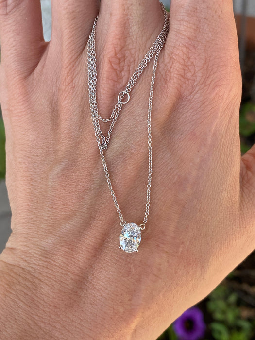14K White Gold Oval Lab Diamond Necklace – 1.1 CT
