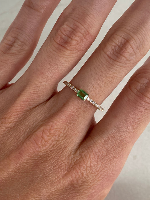 18K Green Garnet (Tsavorite) & Diamond Baguette Ring | Size 6.75