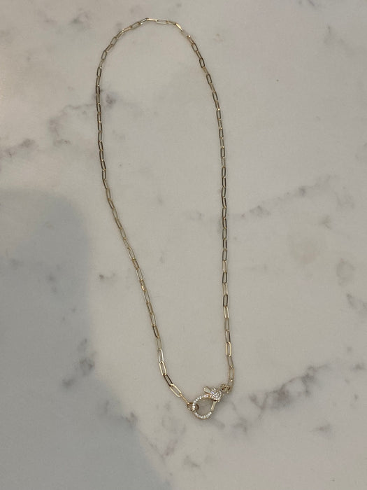 14K Gold Paperclip Diamond Clasp Necklace