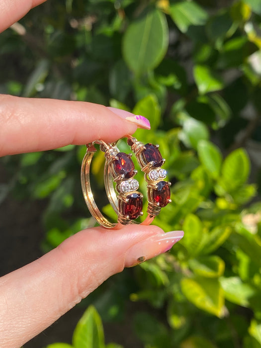 14k garnet and diamond hoop earrings