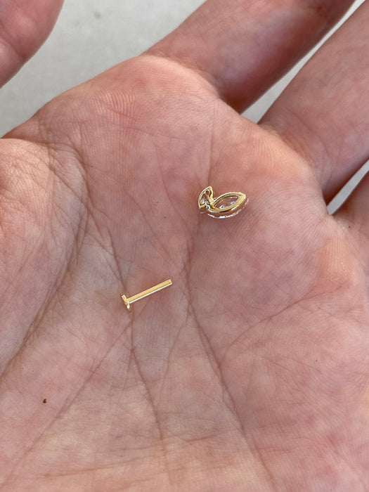 14K Floating Marquise Lab Diamond Flat Back Stud (Single)