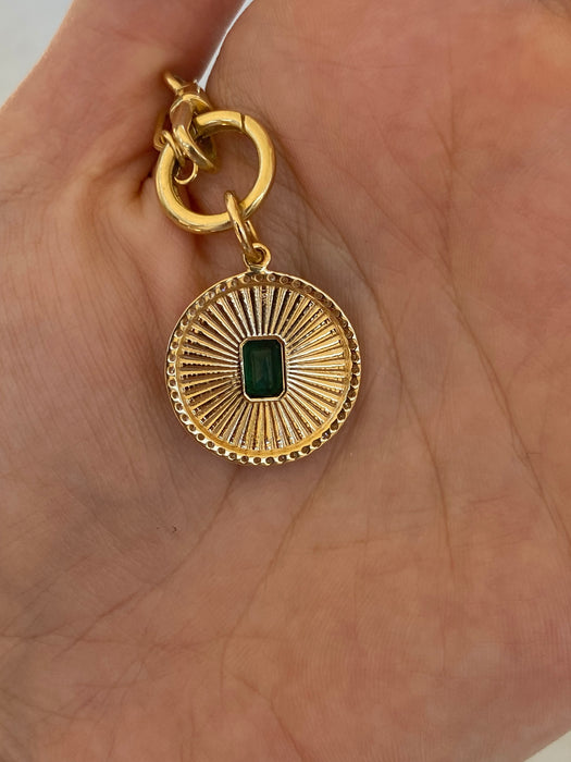 14K Gold Fluted Emerald & Diamond Halo Charm