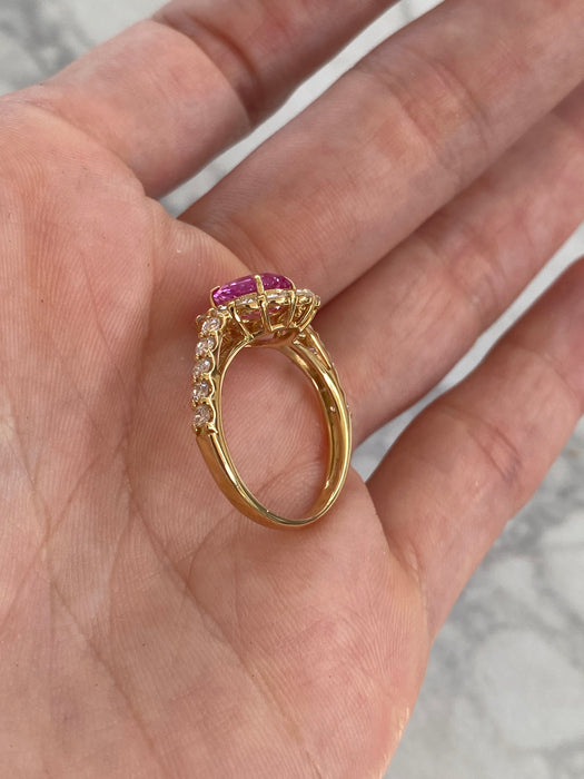 Vintage 18K Natural Pink Sapphire & Diamond Ring