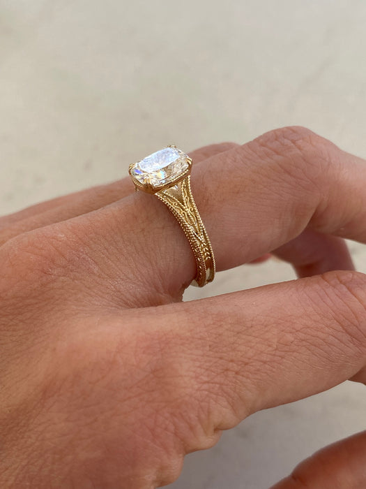 14K Gold Lab Cushion 2.03 TCW Diamond Ring Size 6