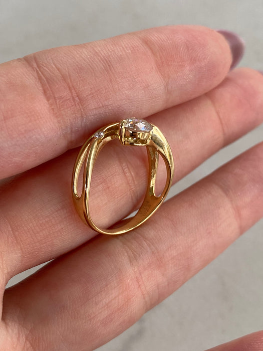 Vintage 18K Gold Natural Diamond Bypass Ring