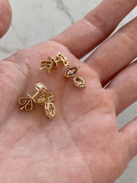 14K Gold Lab Diamond Pear & Marquise Dangle Earrings – 1.40 TCW