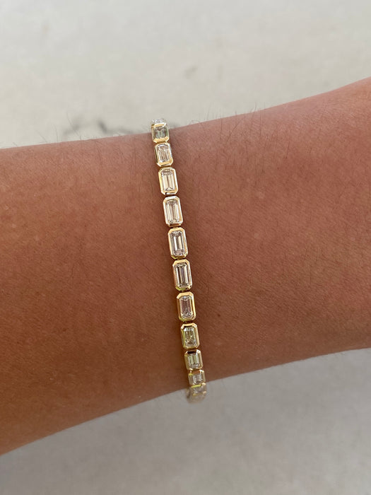 14K Bezel-Set 5.8 TCW Emerald Cut Lab Diamond Bracelet